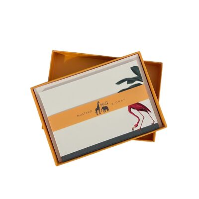 Ensemble de cartes de notes "Foraging Flamingo" de la ménagerie de Darwin avec enveloppes doublées