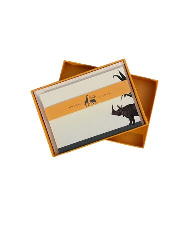Ensemble de cartes pour notes « Reluctant Rhino » de Darwin's Menagerie avec enveloppes vernies 1