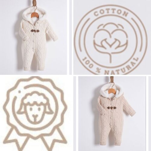 A Pack Of Four Sizes Baby Knit Hooded Overall with Leather Detail