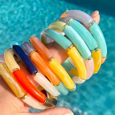 Bracelet Colors elastic bead tube multicolored resin hematite washers water resistant, gift for mom, Mother's Day, women, summer beach and sand jewelry