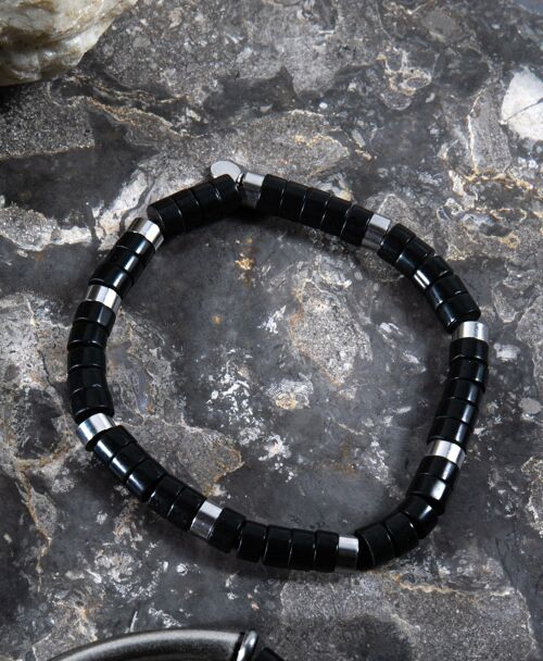 Bracelet perles heishi en agate noire