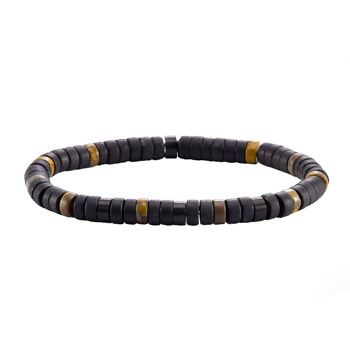 Bracelet perles heishi agate noire mate œil de tigre 3