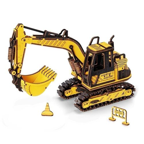 DIY Wooden Puzzle 3D Excavator, Robotime, TG508K, 21×6.5×12.5cm