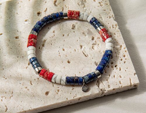 Bracelet perles heishi jaspe bleu et rouge