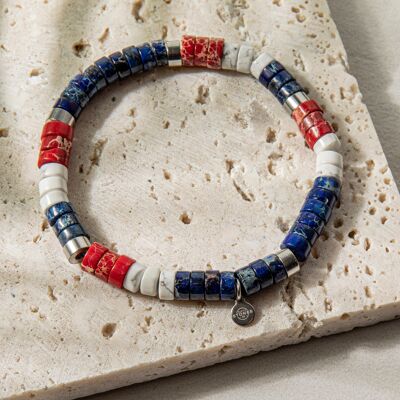 Blue and red jasper heishi bead bracelet
