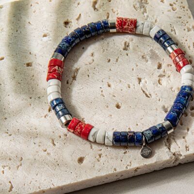 Blue and red jasper heishi bead bracelet