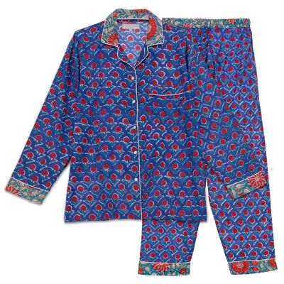 PIJAMA AZUL FLOR ROJA