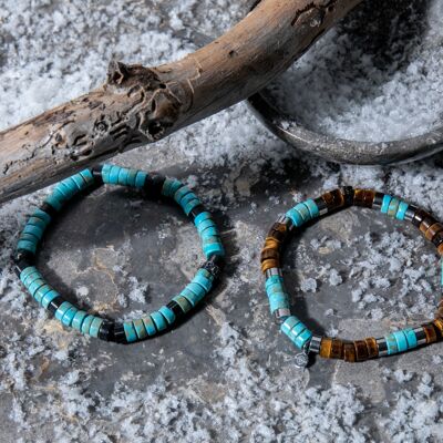 Turquoise black agate heishi bead bracelet