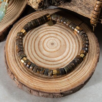 Bracciale con perline heishi in diaspro legno serpeggiante