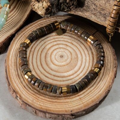 Bracciale con perline heishi in diaspro legno serpeggiante