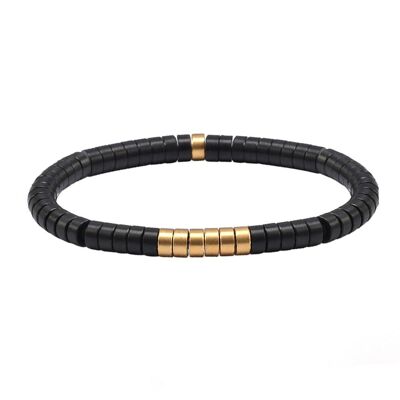 Bracelet heishi metal series black steel and matte gold