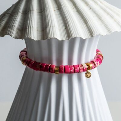 Bracciale con perline heishi di diaspro imperiale rosa rosso