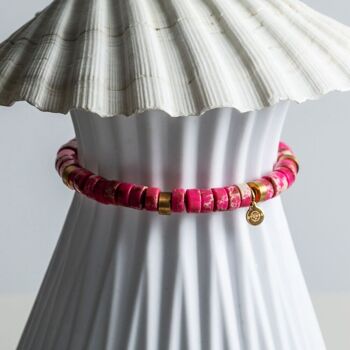Bracelet perles heishi jaspe impérial rose rouge 1