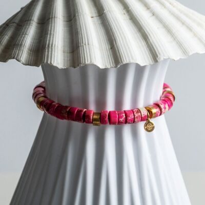Bracelet perles heishi jaspe impérial rose rouge
