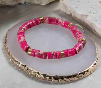 Bracelet perles heishi jaspe impérial rose rouge 2