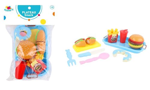 FLYPOP'S - Dinette Snack Fast Food Scratch À Découper - Jeu d'Imitation - 033621 - Multicolore - Plastique - Cuisine - Aliment - Jouet Enfant - Hamburger - Hotdog - Donuts - 30 cm x 20 cm - À Partir de 3 ans