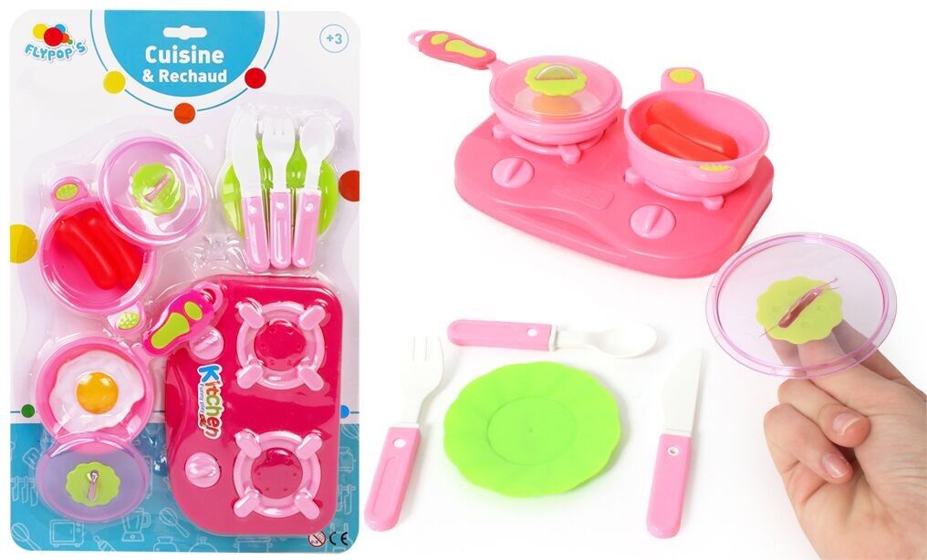 FLYPOP'S - Dinette And Rechaud - Imitation Game - 010432LIN - Multicolored - Plastic - Kitchen - Food - Children's Toy - Cooking - 17 cm x 11.5 cm - From 3 years