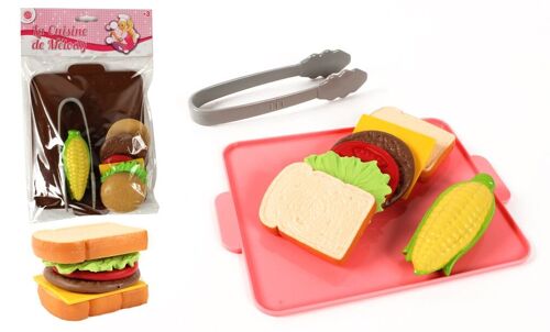 FLYPOP'S - Plateau Sandwish Scratch À Découper - Jeu d'Imitation - 118722 - Multicolore - Plastique - Cuisine - Aliment - Jouet Enfant - Pizza - Steack - 28 cm x 20 cm - À Partir de 3 ans