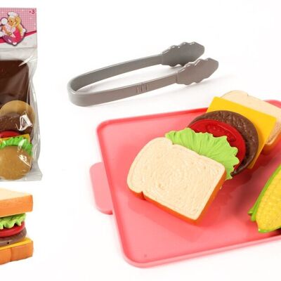 FLYPOP'S - Plateau Sandwish Scratch À Découper - Jeu d'Imitation - 118722 - Multicolore - Plastique - Cuisine - Aliment - Jouet Enfant - Pizza - Steack - 28 cm x 20 cm - À Partir de 3 ans