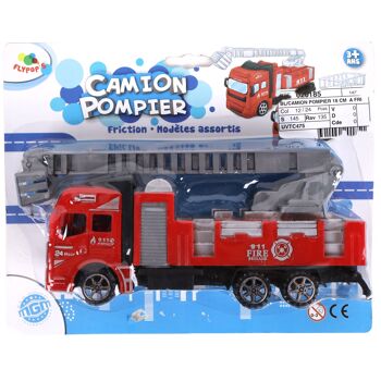 FLYPOP'S - Camion Pompier - Mini Véhicule - 020185 - Modèle Aléatoire - Plastique - Véhicule Friction - Voiture - Echelle - Nacelle - Jouet Enfant - 18 cm x 8,5 cm - À Partir de 3 ans 3