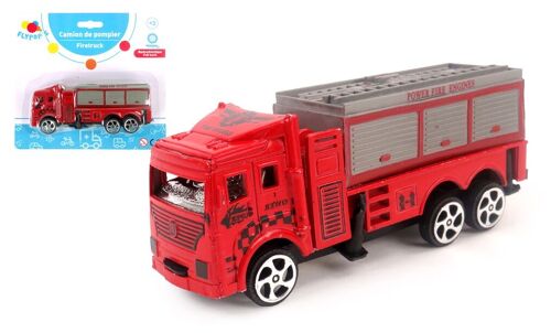 FLYPOP'S - Camion Pompier - Mini Véhicule - 020177 - Rouge - Plastique - Véhicule Rétro-Friction - Voiture - Echelle - Jouet Enfant - 14 cm x 7 cm - À Partir de 3 ans