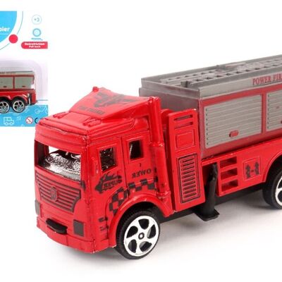 FLYPOP'S - Camion Pompier - Mini Véhicule - 020177 - Rouge - Plastique - Véhicule Rétro-Friction - Voiture - Echelle - Jouet Enfant - 14 cm x 7 cm - À Partir de 3 ans