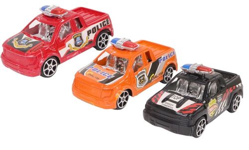 FLYPOP'S - Petites Voitures De Police - Mini Véhicule - 020470LIN - Multicolore - Plastique - Véhicule Rétro-Friction - Miniature - Automobile - Jouet Enfant - 9 cm x 4 cm - À Partir de 3 ans