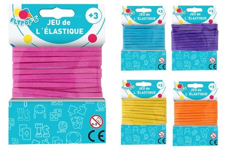 FLYPOP'S - Elastique - Jeu de Récréation - 013585LIN - Couleur Aléatoire - Caoutchou - Jeu d'Adresse - Jouet Enfant - 9 cm x 13 cm - À Partir de 3 ans