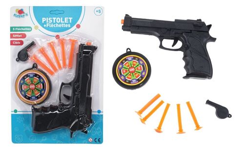 FLYPOP'S - Pistolet Avec Fléchettes - Accessoires de Déguisement - 180179LIN - Noir - Plastique - Policier - Jouet Enfant - Carnaval - Costume - 21 cm x 31,5 cm - À Partir de 3 ans