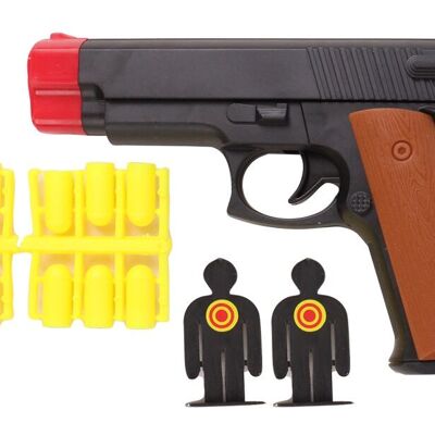 FLYPOP'S - Pistolet Avec Balles Soft - Accessoires de Déguisement - 181782C - Noir - Plastique - Policier - Jouet Enfant - Carnaval - Costume - 15 cm x 10 cm - À Partir de 6 ans