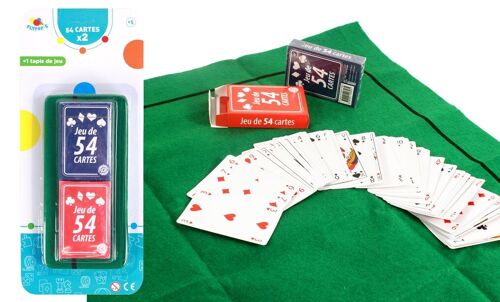 FLYPOP'S - Set de Jeux de Carte Et Tapis - Jeu De Cartes - 140357 - Multicolore - Carton - 2 à 6 Joueurs - Jeux de Société - Poker - Rami - 22 cm x 11 cm - À Partir de 5 ans