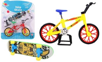 FLYPOP'S - Vélo et Finger Skate - Mini Véhicule - 026017LIN1 - Multicolore - Plastique - Véhicule Roues Libres - Miniature - Jouet Enfant - 10 cm x 7 cm - À Partir de 3 ans