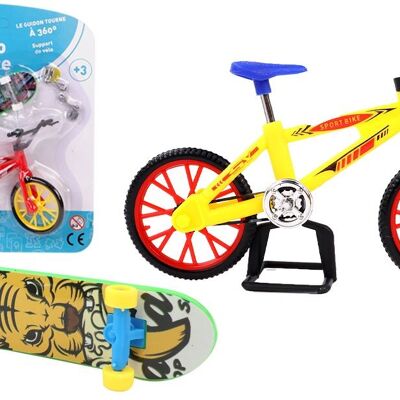 FLYPOP'S - Vélo et Finger Skate - Mini Véhicule - 026017LIN1 - Multicolore - Plastique - Véhicule Roues Libres - Miniature - Jouet Enfant - 10 cm x 7 cm - À Partir de 3 ans