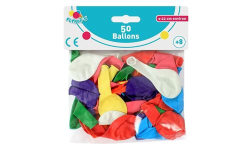 FLYPOP'S - 50 Ballons À Gonfler - Fête - 130023 - Multicolore - Latex Naturel - Enfant - Anniversaire - Bombe à Eau - 22 cm x 22 cm - À Partir de 3 ans