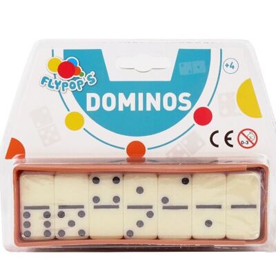 FLYPOP'S - Dominos - Jeu de Société - 140858 - Blanc - Plastique - 2 à 4 joueurs - Enfant - Adulte - Jeux de Voyage - 4 cm x 2 cm - À Partir de 4 ans