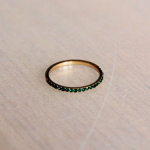 Steel minimalist ring mini zirconias - dark green/gold color
