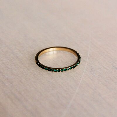 Anello minimalista in acciaio con mini zirconi - colore verde scuro/oro