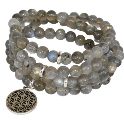 Bracciale Mala con perle di labradorite, collana con 108 perle di preghiera