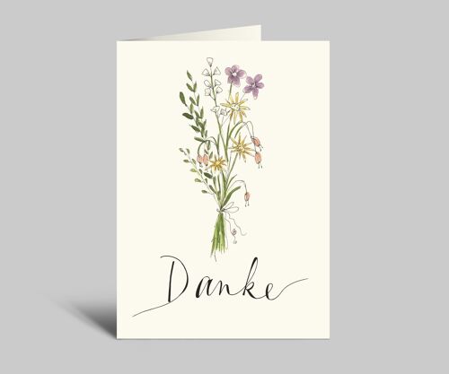 Dankeskarte | bunter Blumenstrauß | Danke | Aquarellkarte mit Umschlag