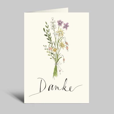 Thank you card | colorful bouquet of flowers | Thank you | Watercolor card with envelope