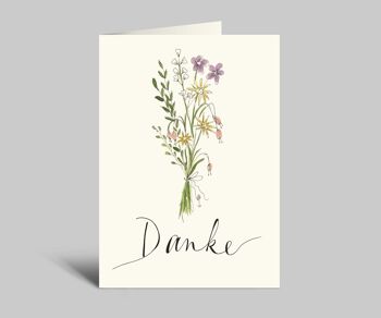 Carte de remerciement | bouquet de fleurs coloré | Merci | Carte aquarelle avec enveloppe 1