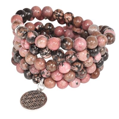 Bracciale Mala con perle di rodonite, collana con 108 perle di preghiera