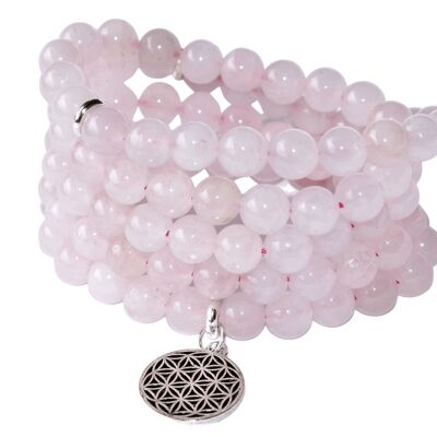 Bracciale Mala con perle di quarzo rosa, collana con 108 perle di preghiera