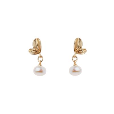 Leaf Post Earring With Pearl Drop