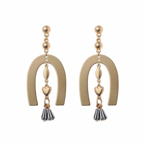 Equestrian Elegance Fusion Horse Shoe Post Earring With Oval and Heart Drop