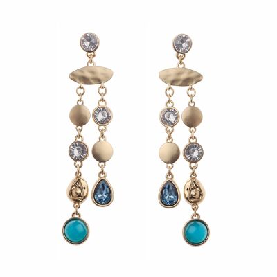 Semi Matt Gold Chandelier Earring With Crystal And Montana Stone