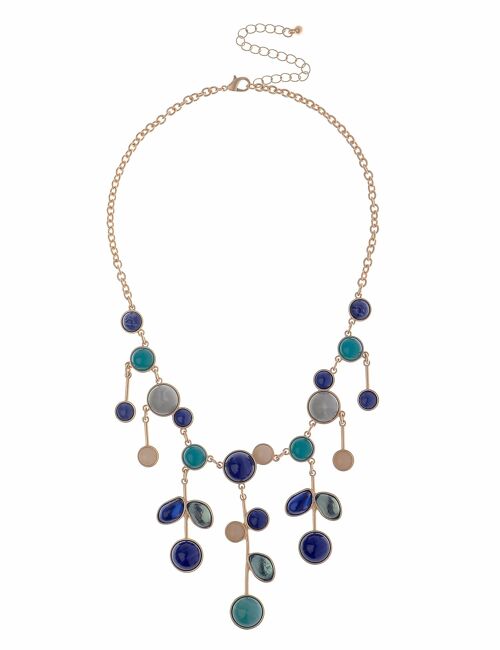 Semi Matt Gold Necklace With Blue Tone Stones Petal Drop