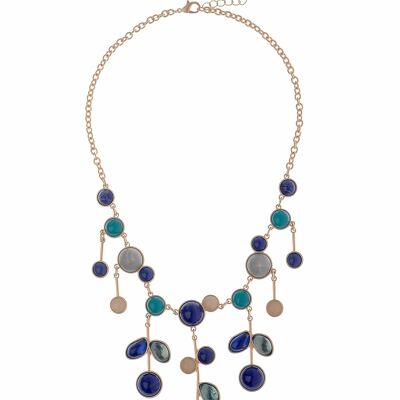 Semi Matt Gold Necklace With Blue Tone Stones Petal Drop