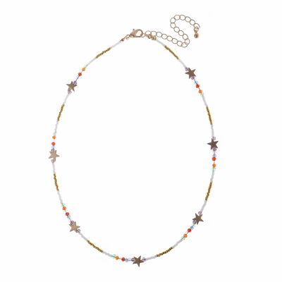 Collier Or Semi Mat Avec Perles Rocailles Star Station