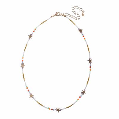 Semi Matt Gold Necklace With Seeded Beads Star Station